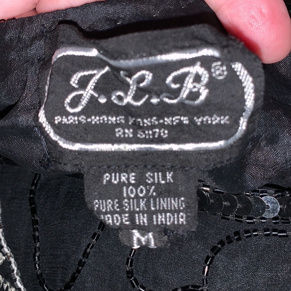 J.L.B Medium Black top with black and silver beads and sequins. Short sleeved. - Picture 3 of 3